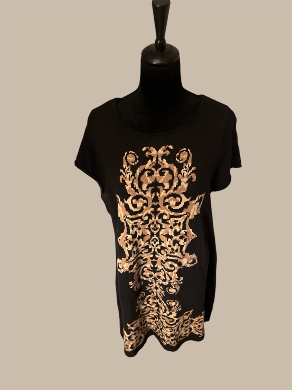 Black Mini Dress with Gold Baroque Motif